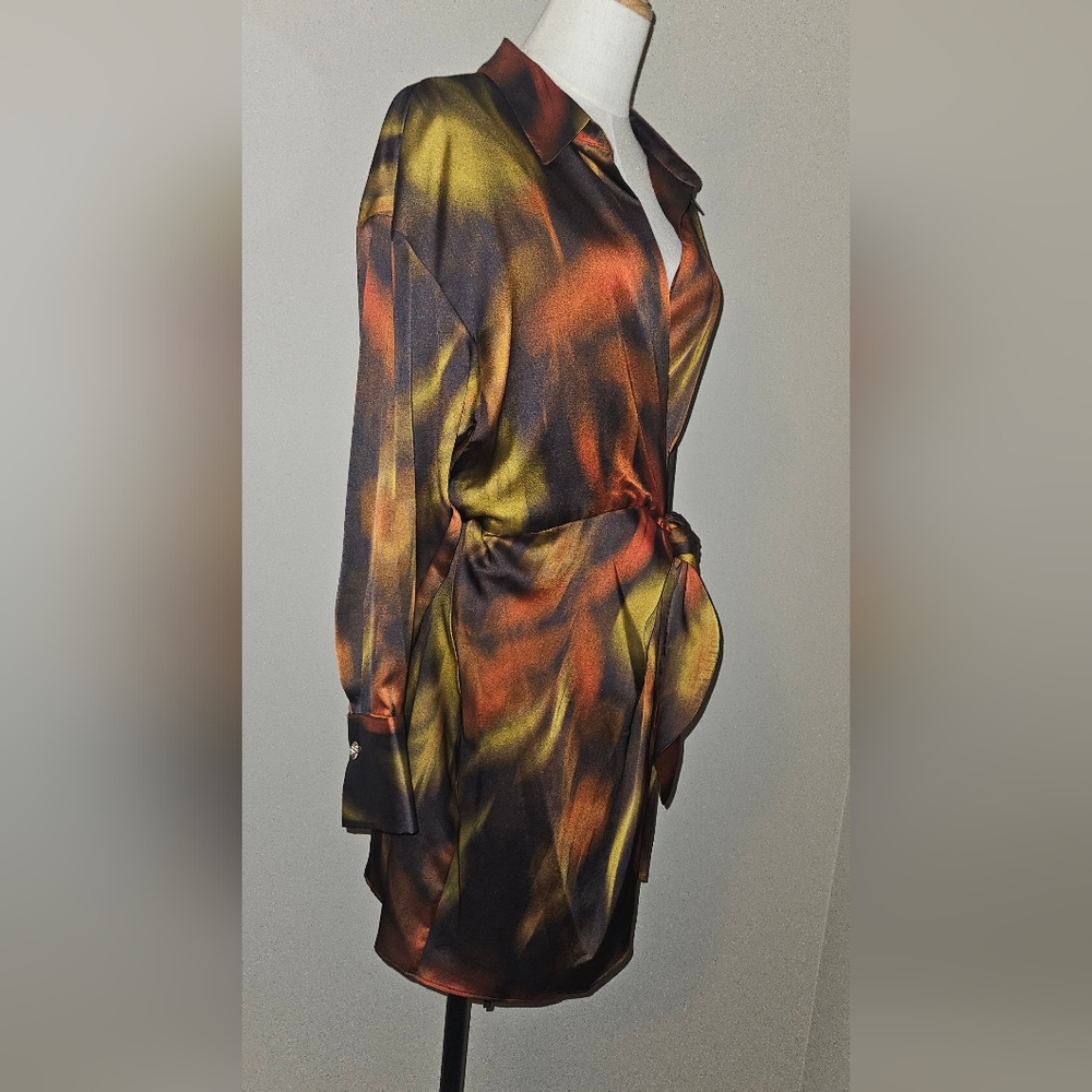 NWT Gianni Bini Avery Long Sleeve Satin Wrap Dress:Border Blur Print:Sizes-10&14 - Picture 6 of 12